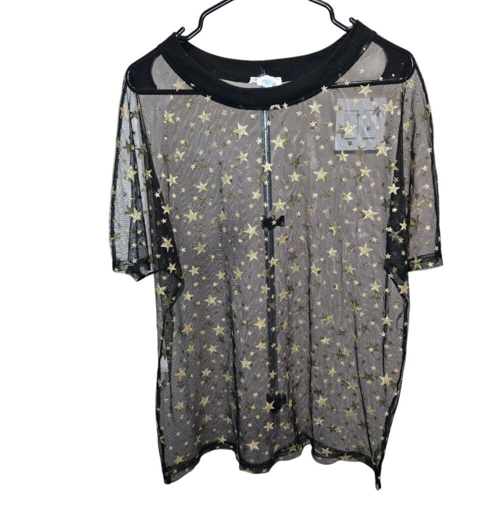 Iheartraves Sheer Black Top with Gold Star Pattern